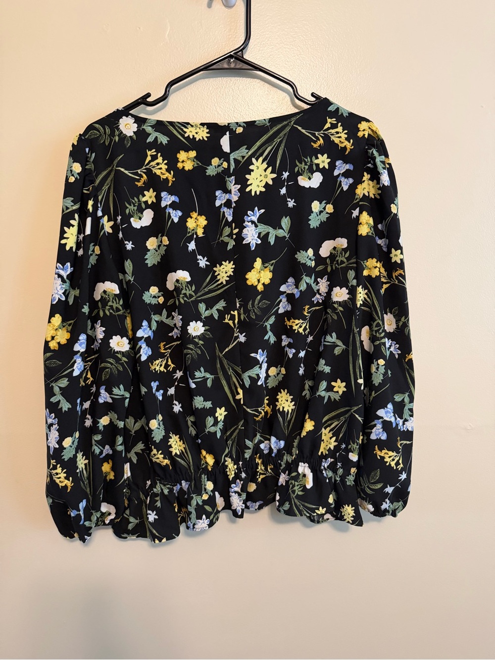 Ann Taylor Black Floral Square Neck Peplum Blouse - Picture 4 of 5